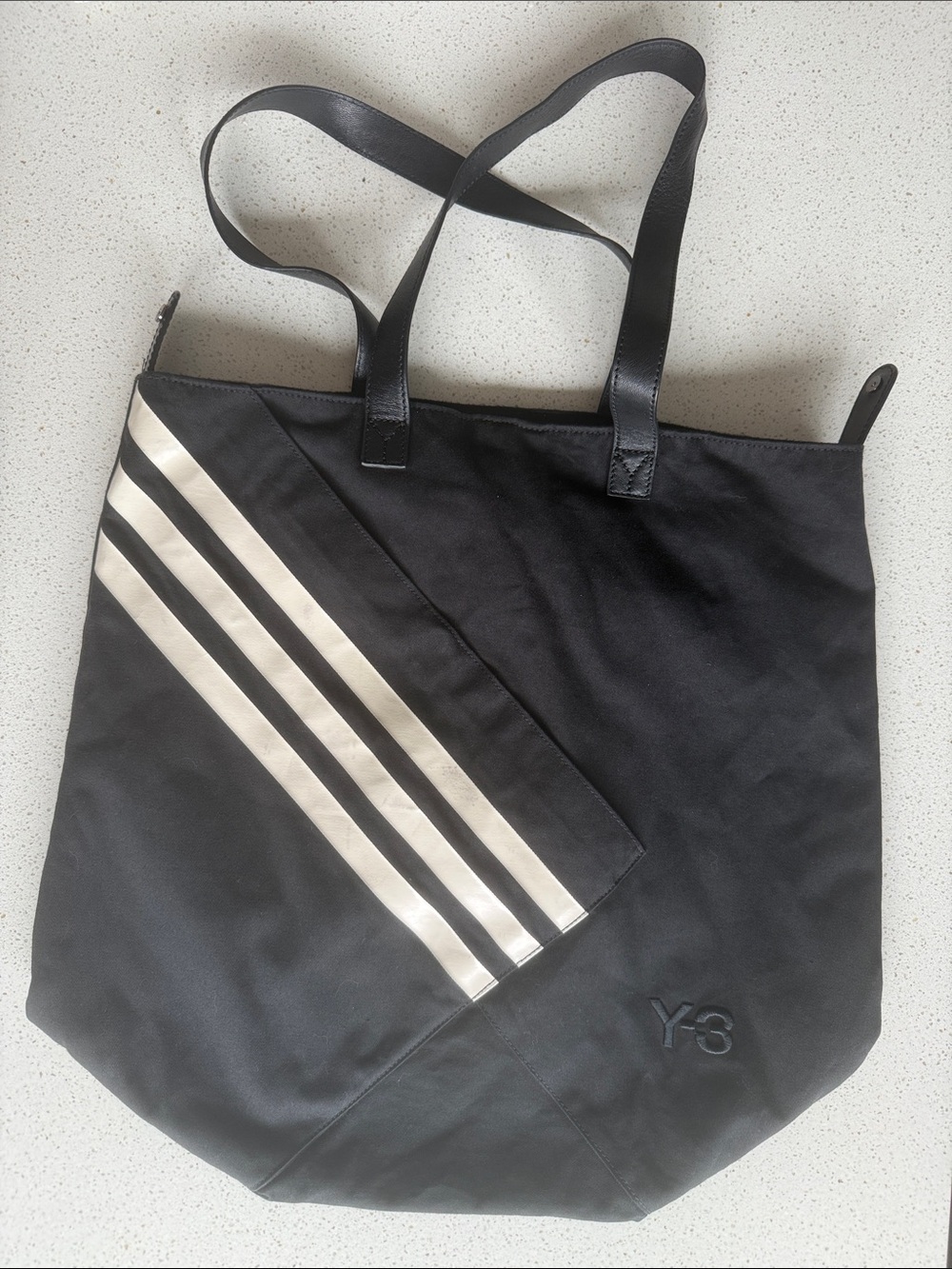 Y-3 Adidas collab Black Tote with Diagonal Stripe Detail